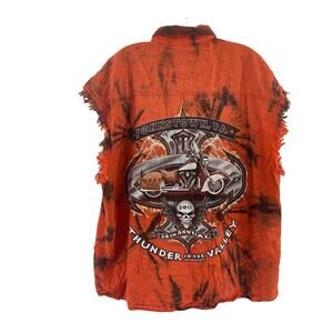 Twin V Orange Black Motorcycle Cotton Cut-Off Sleeveless Shirt Men’s Size XL